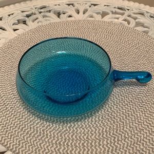 Vintage hand blown blue glass candle holder or catch all, EUC